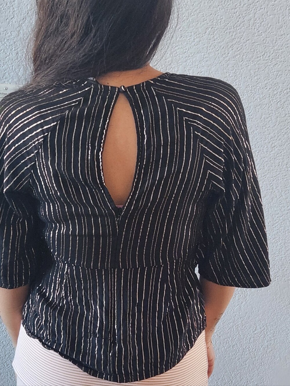 Express Gold Striped ¾ Sleeve Top Size XS - Picture 2 of 10